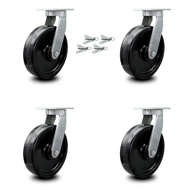 12 Inch Extra Heavy Duty Phenolic Swivel Caster Set with Swivel Locks, 4PK